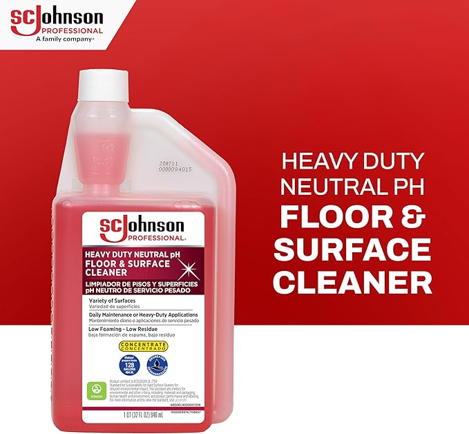 SC Johnson Professional Heavy Duty Neutral pH Floor and Surface Cleaner, Floor Cleaner Concentrate, 32 fl. oz. Bottle, Case of 6, for Professional Use Only