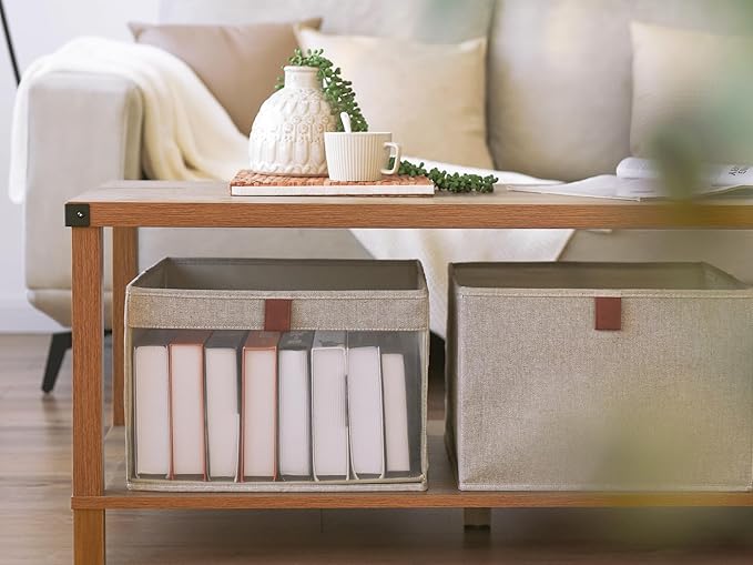 StorageWorks Closet Storage Bins, Extra Large Storage Baskets with Clear Window and Handles, Foldable Fabric Organizer for Clothes, Shelves, Brown and Beige, 3 Pack