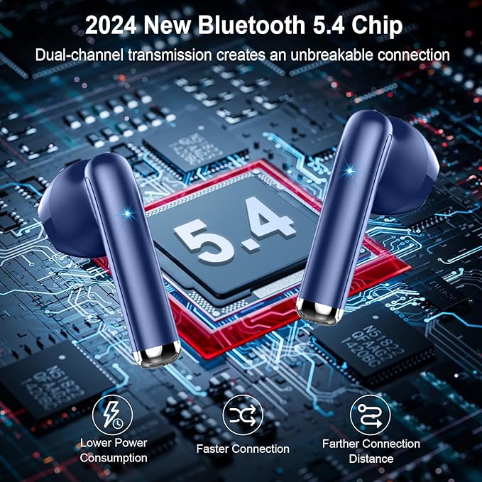 Wireless Earbuds Bluetooth 5.4 with 4 ENC Noise Canceling Microphones, 30H Playtime USB-C Fast Charging Case, Hi-Fi Stereo Sound, IP7 Waterproof & Ultra-Light 3g Design for Gym Running Workout