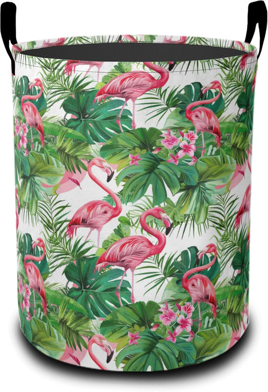 Tropical Flamingo Flower Laundry Hamper Large Canvas Fabric Lightweight Storage Basket/Dirty Clothes Collapsible Waterproof for College Dorms, Boys and Girls Bedroom,Bathroom