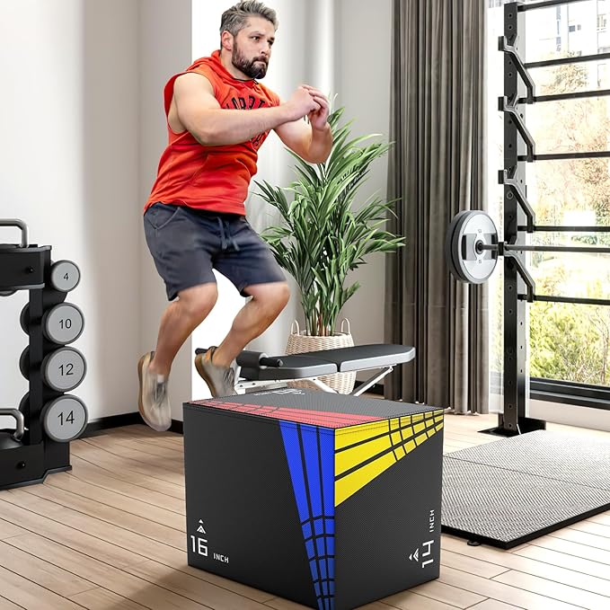 XDDIAS 3-in-1 Heavier Foam Plyometric Box Jumps for Home Gym,Firm Soft Foam Plyo Box,30”x24”x20”-24”x20”x16”-20"x16"x14" Plyometric Box,440lb Weight Capacity Jump Box Gym Fitness Workout Training