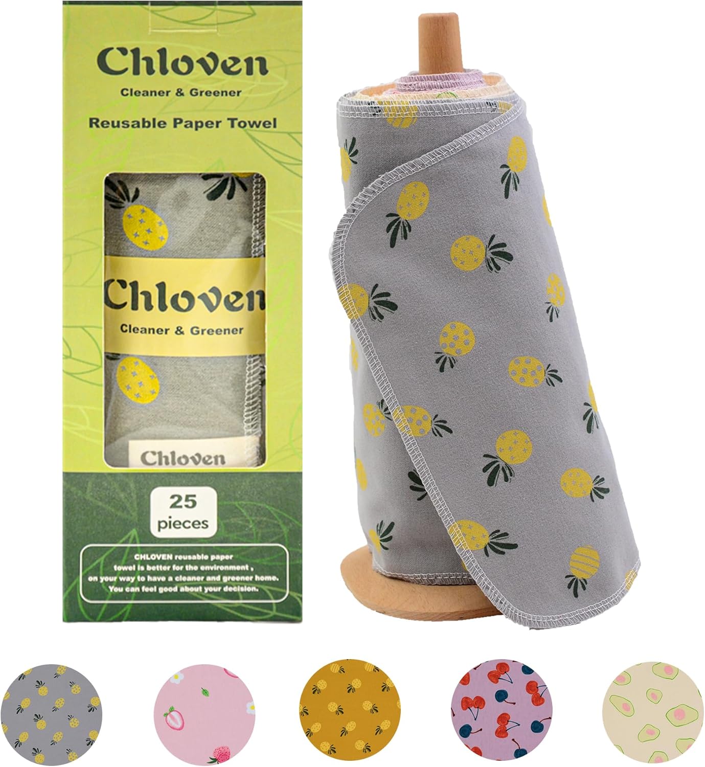 Paperless Towels Roll Washable Cotton Cloth, Reusable Paper Towels - 25 Pack with Durable Cardboard Roll - 10" X 10" Zero Waste Reusable Napkins Eco Friendly