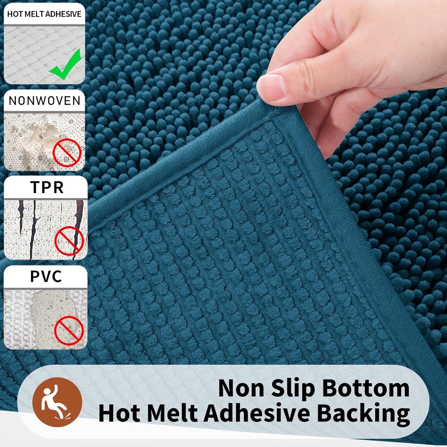 Yimobra Toilet Rugs U Shaped Washable - 24"x20" Non Slip Plush Contour Bath Rugs for Toilet - Super Soft Absorbent Quick Dry Toilet Mats for Bathroom,Peacock Blue