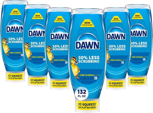 Dawn Ultra EZ-Squeeze Dish Soap Liquid, Dishwashing Liquid, Grease Removal, Upside Down Bottle, Original, 6x22 Fl Oz Bundle