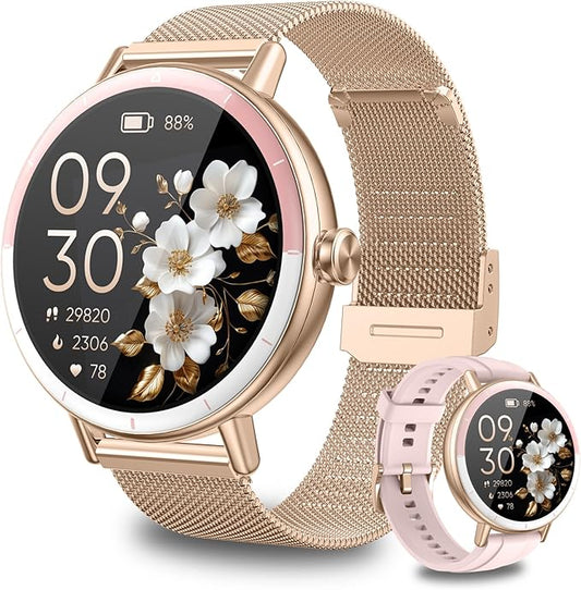 Smart Watches for Women Android/iPhone, IP68 Waterproof Fitness Tracker with Bluetooth Calls(Answer&Make), Activity Pedometer/Heart Rate/SpO2 Monitor/100+ Sports Model