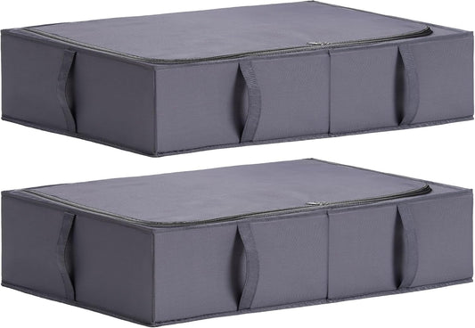 TYEERS Under Bed Storage Containers, Durable Fabric, Washable, Collapsible, Under Bed Storage Bins for Clothes, Blankets, Sheets, Shoes, 27.5x16.5x7 Inches, 2-Pack, Dark Grey