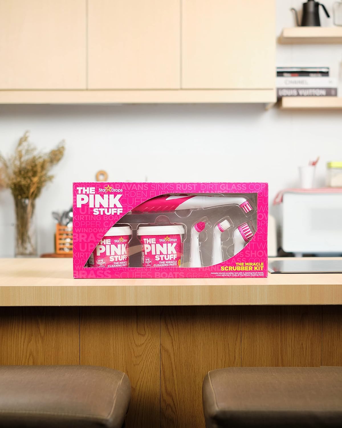 Stardrops - The Pink Stuff - The Miracle Scrubber Kit - 2 Tubs of The Miracle Cleaning Paste With Electric Scrubber Tool and 4 Cleaning Brush Heads