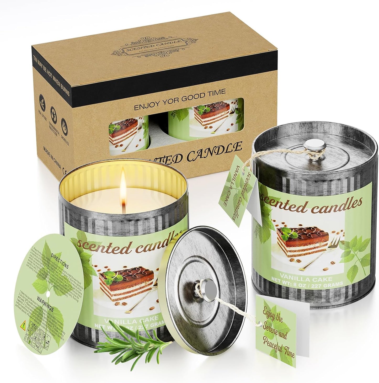 Vanilla Cake Soy Wax Scented Candles Set | 8% Essential Oil 2-Pack 454g 60H Burn Time | Smokeless Aromatherapy Jar Tin Candles for Relaxation, Sleep | Perfect Home Gift for Men/Women/Fathar's Day