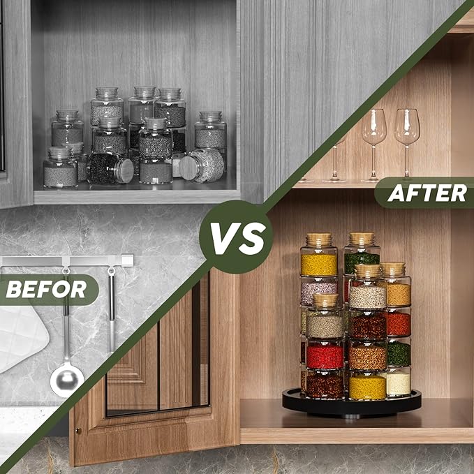 Turntable Vanity Tray 9 Inch for Perfume Candle, Bamboo Kitchen Sink Countertop Organizer for Keep Glass, Sponge and Soap Bathroom Countertop Organizer Black