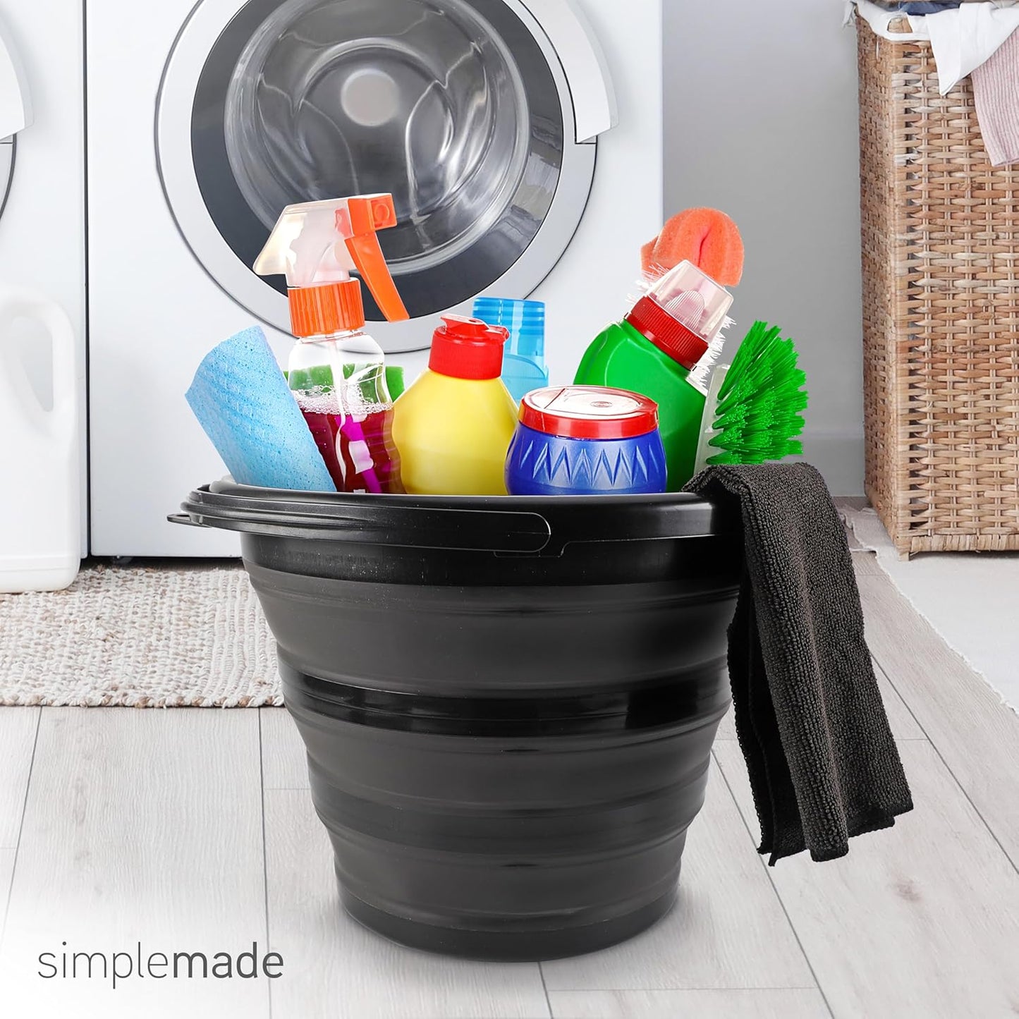 SIMPLEMADE Collapsible Bucket Cleaning Set - Includes 2 Foldable Buckets, Spray Bottle, Rag, Scrubbing Brush and Sponge - Holds Up to 10 liters, Easy Storage, All-Purpose Cleaning Solution