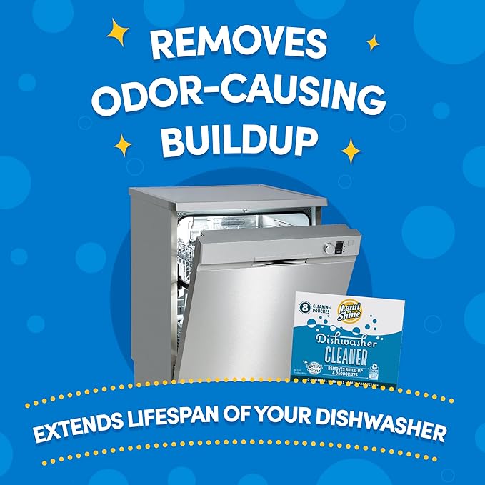 Lemi Shine Natural Dishwasher Cleaner - Hard Water Citric Acid Cleaning Powder - Lemon Scented Eco-Friendly Dishwasher Cleaner & Deodorizer - 14.08 oz (8 Pack)