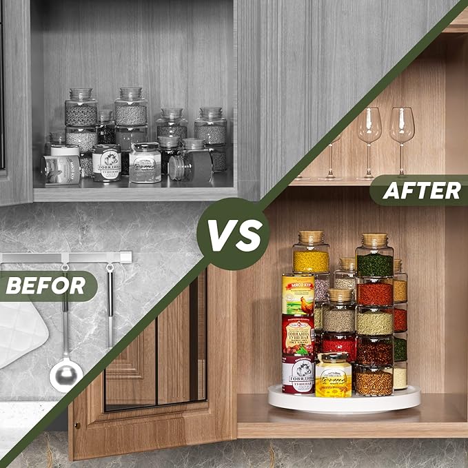 Turntable Vanity Tray 10 Inch for Perfume Candle, Bamboo Kitchen Sink Countertop Organizer for Keep Glass, Sponge and Soap Bathroom Countertop Organizer White