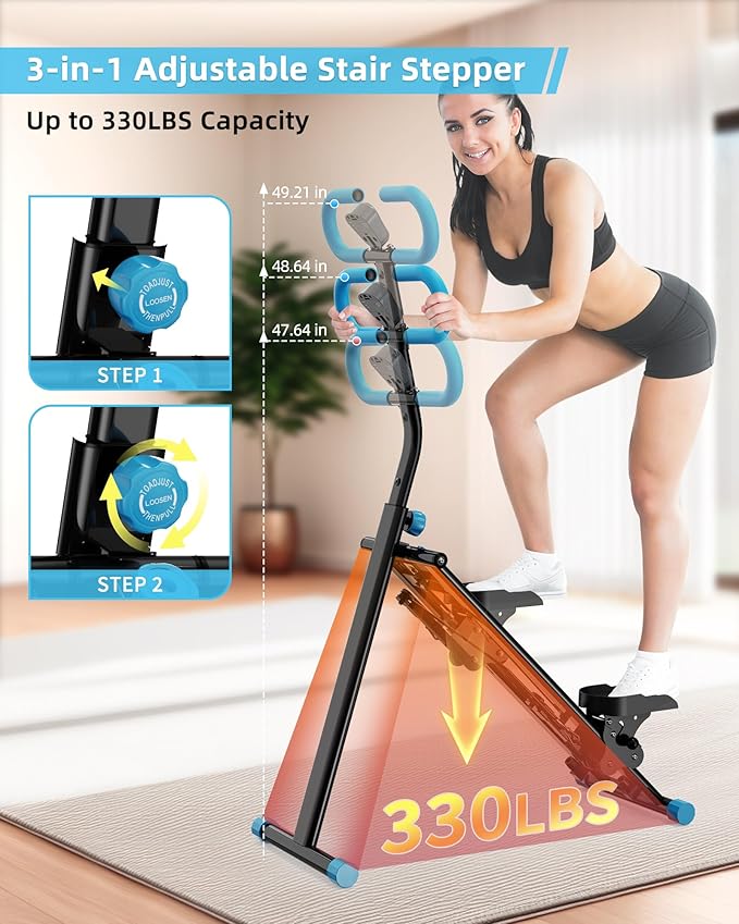 Stair Stepper for Home, Vertical Climber Workout Machine with Handlebar for Full Body Exercise Stair Climber Machine with Stable Frame & 3 Adjustable Height