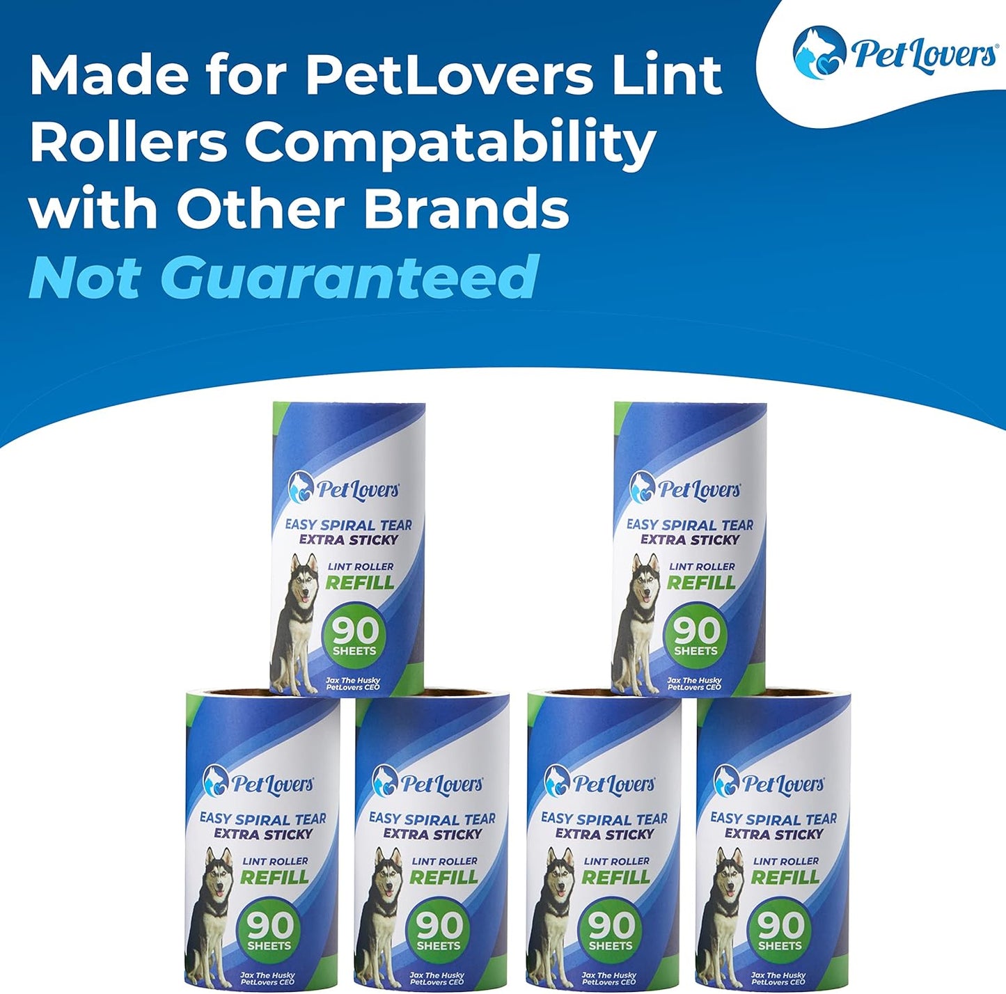 PetLovers Extra Sticky Lint Roller 6 Pack of Refills Only - No Handle Included - 90 Sheets Per Refill 540 Sheets Total