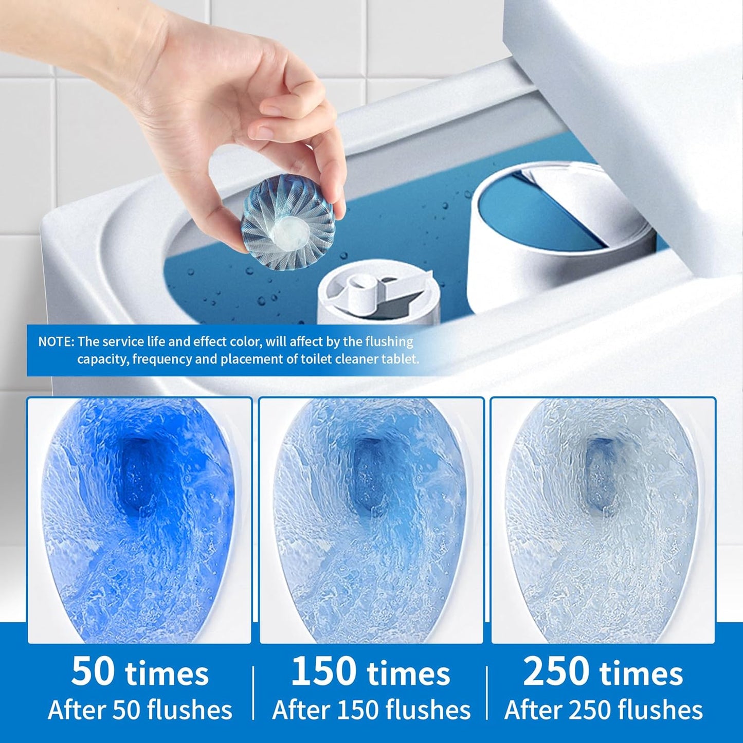 Toilet Bowl Cleaner Tablets, Automatic Toilet Tank Cleaner for Deodorizing & Descaling, Long-Lasting with Sustained Release Technology for Bathroom Cleaners, Blue, 12 Packs