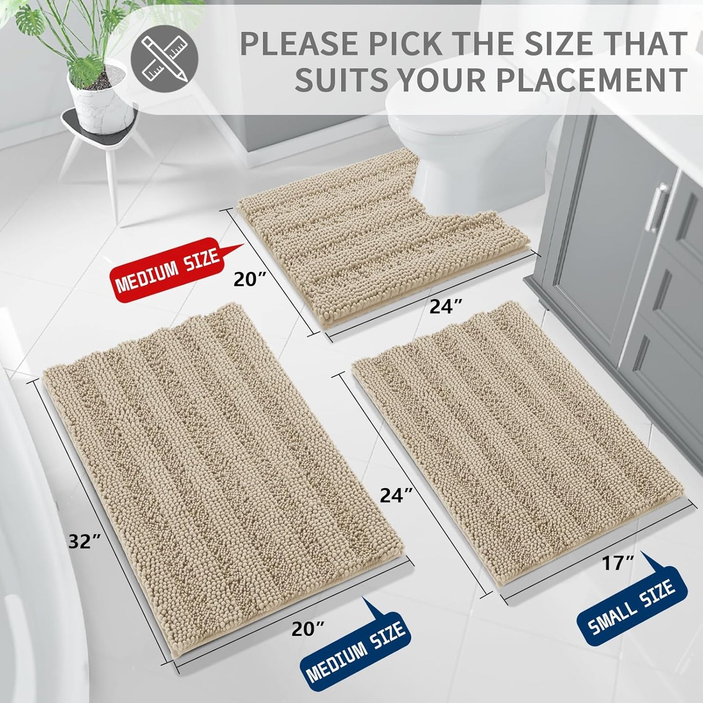 Yimobra Toilet Rugs U Shaped Washable 24 x 20, Non Slip and Super Absorbent Toilet Mat, Quick Dry, Ultra Luxury Microfiber Chenille Plush Fluffy Contour Bath Rugs for Toilet Base, Camel