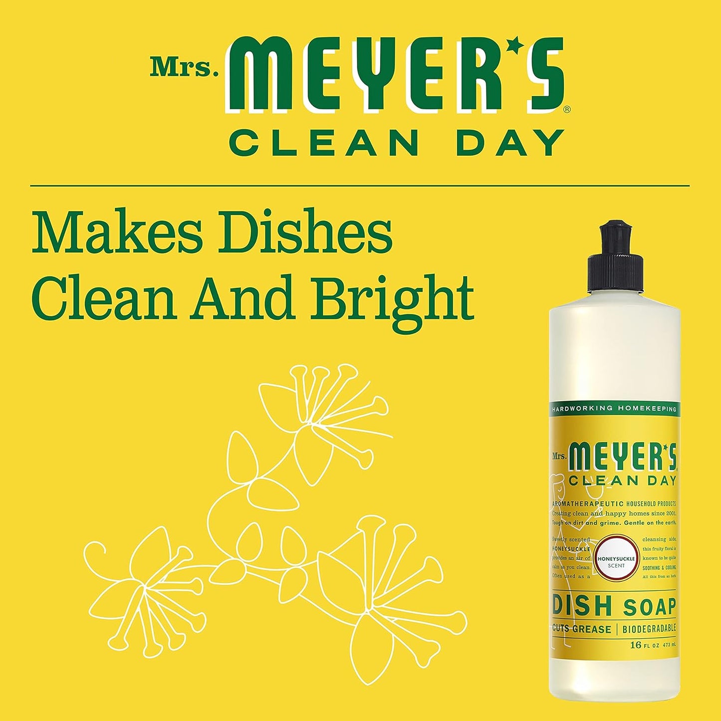 Mrs. Meyer's Clean Day Liquid Dish Soap Honeysuckle, 16 FL OZ (Pack of 1)
