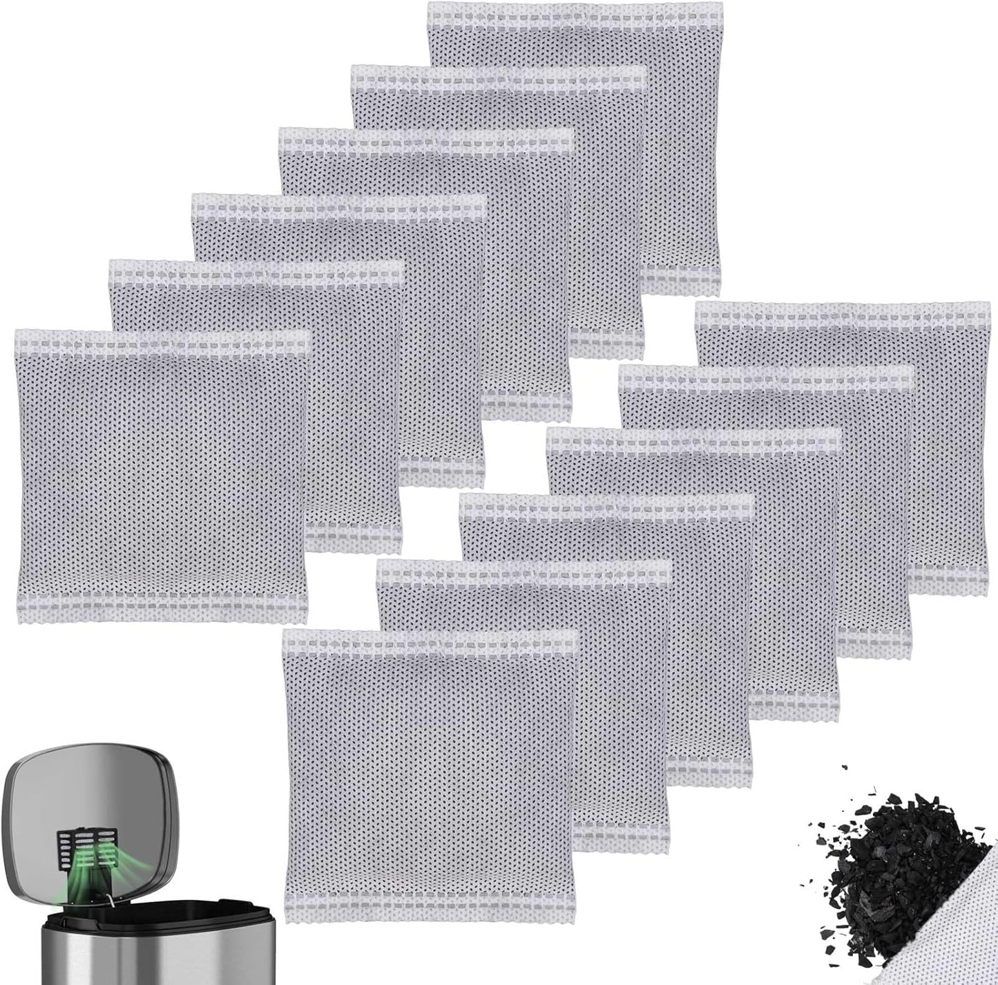 12PCS Charcoal Odor Absorber, Household Activated Charcoal Odor Absorber, Bamboo Charcoal Air Purifying Bag, Shoe Deodorizer, Odor Eliminator for Trash Cans, Refrigerators, Pets, Cars