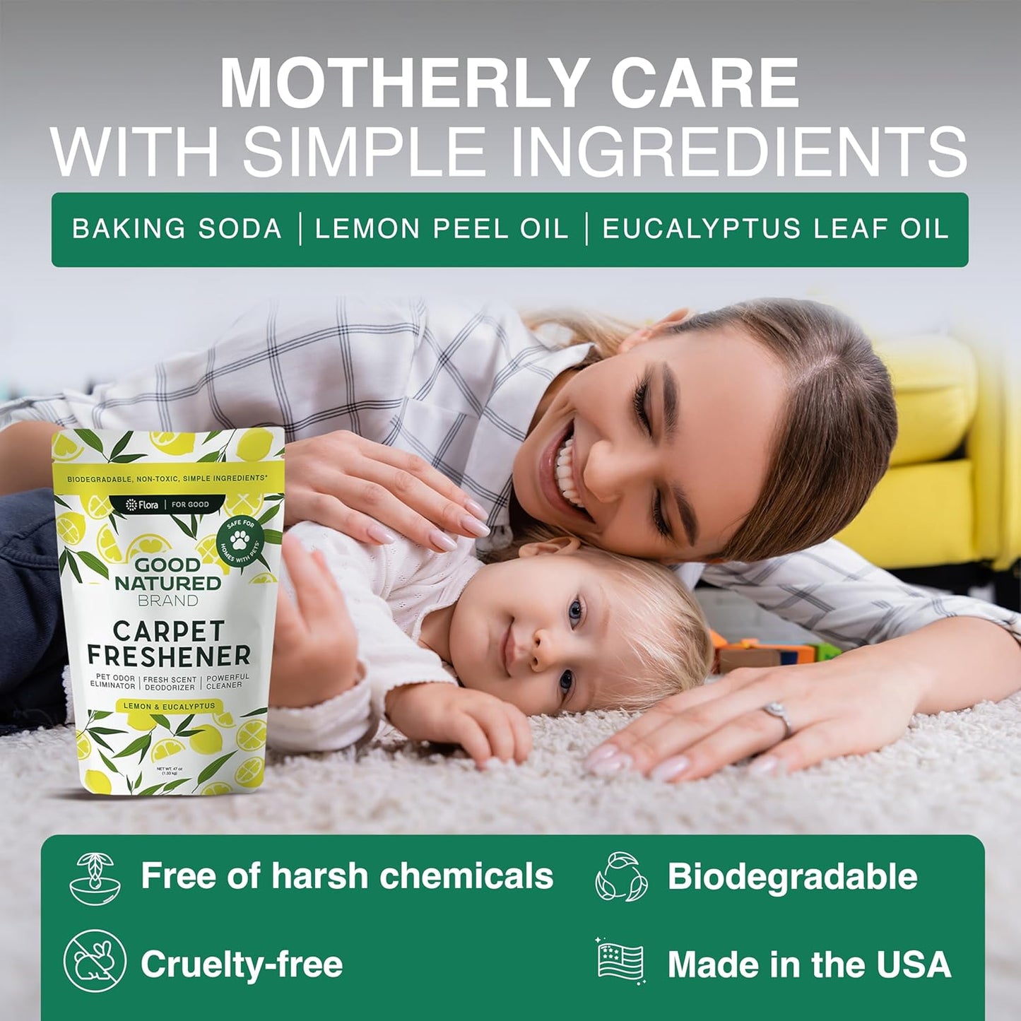 Good Natured Brand | Laundry Bundle | Carpet Freshener Lemon & Eucalyptus 47oz | Pet-Friendly Carpet Deodorizer | Laundry Powder Unscented 47oz | Hypoallergenic Laundry Powder 94 Loads