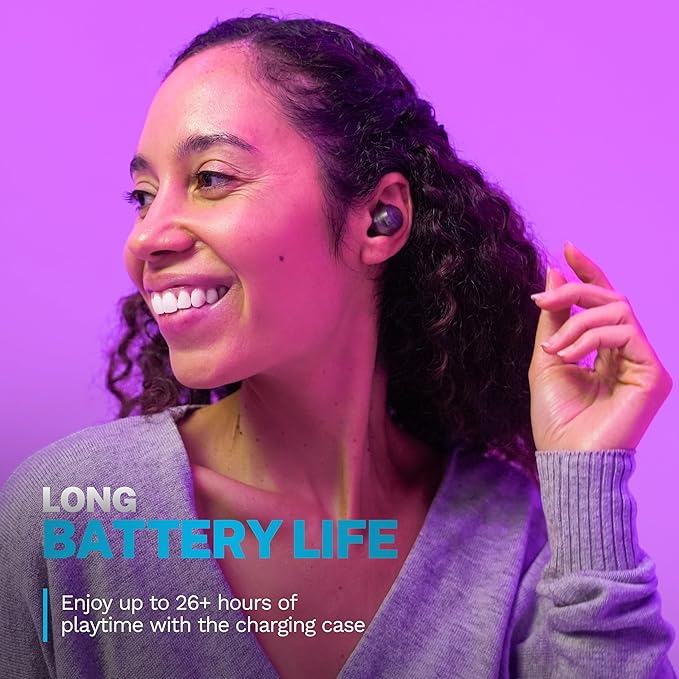 JLab Go Air Pop+ True Wireless Earbuds, in Ear Headphones, Bluetooth Earphones, 35H Playtime Ear Buds, Bluetooth Earbuds with Microphone, USB-C Charging Case, Dual Connect, EQ3 Sound, Clear