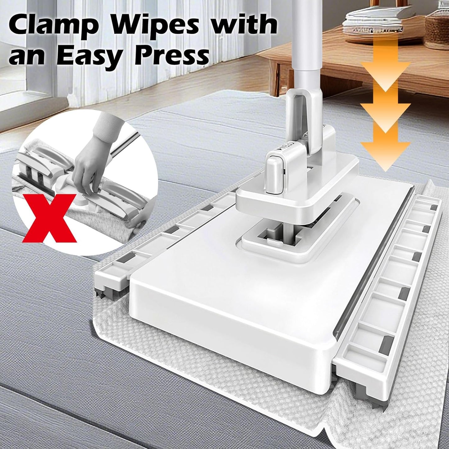 Mini Sweeper Mop,Masthome Reusable Clamp Mop with Short Stainless Steel Handle,1 Second Installation,Flat Dust Mops for House Wall,Bathroom, Windows, Corners, Includes 1 Sweeping Cloth