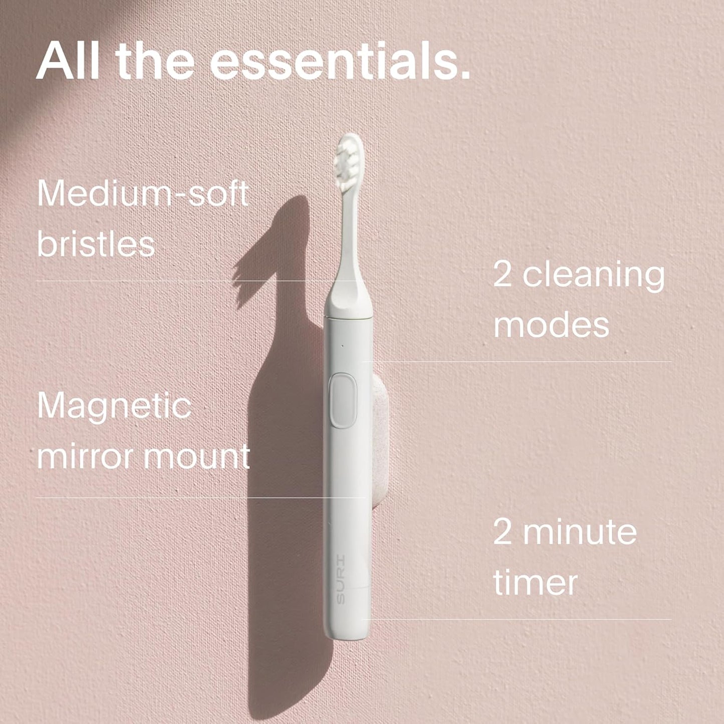 SURI 1.0 Sonic Electric Toothbrush |1 Month+ Battery | Designed in California | Electric Toothbrush for Adults | Travel Toothbrushes | Tooth Brush | White