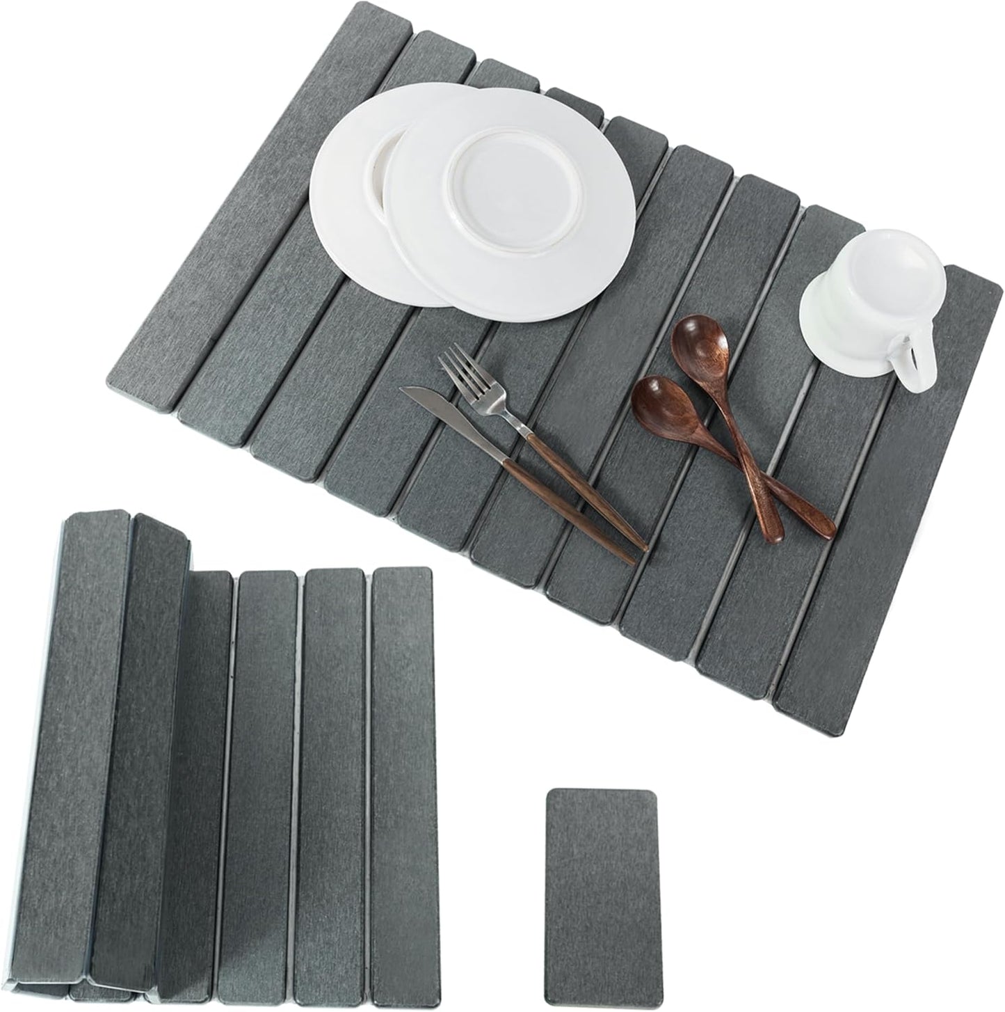 2pcs Stone Dish Drying Mat for Kitchen Counter, Quick-Dry Diatomaceous Earth Water Absorbent Pad & Countertop Drainer, Home Essentials for Bath and Pets - Dark Grey, 24x16’’ & 8x4’’