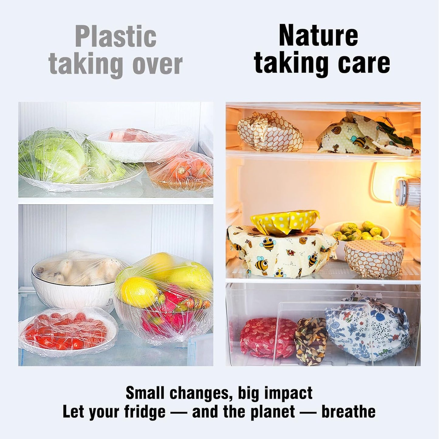 Reusable Beeswax Food Wraps - 6 Pack (3S,2M,1L) Eco-Friendly Beeswax Food Wraps, Bread Sandwich Wrapper - Bowl Cover, Sustainable, Zero Waste, Organic, Reusable Plastic-Free