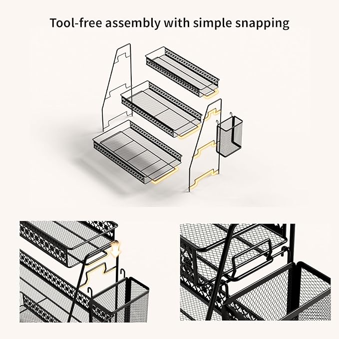 Vintage 3 Tier Spice Rack Organizer for Kitchen Counter, Bathroom Counter Organizer with Bonus Basket, 3 Tier Bathroom Counter Organizer for Spices Makeup Perfumes, Retro Countertop Organizer