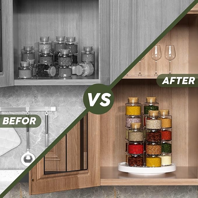 Turntable Vanity Tray 9 Inch for Perfume Candle, Bamboo Kitchen Sink Countertop Organizer for Keep Glass, Sponge and Soap Bathroom Countertop Organizer White