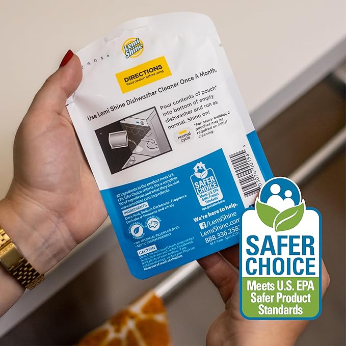 Lemi Shine Natural Dishwasher Cleaner - Hard Water Citric Acid Cleaning Powder - Lemon Scented Eco-Friendly Dishwasher Cleaner & Deodorizer - 1.76 oz