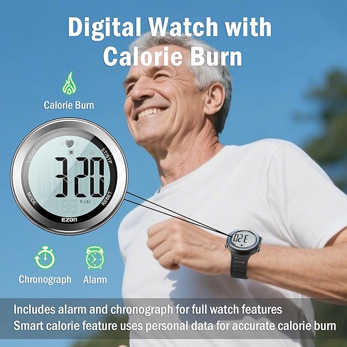 EZON Heart Rate Monitor and Chest Strap, Exercise Heart Rate Monitor, Sports Watch with HRM, Waterproof, Stopwatch, Hourly Chime T007