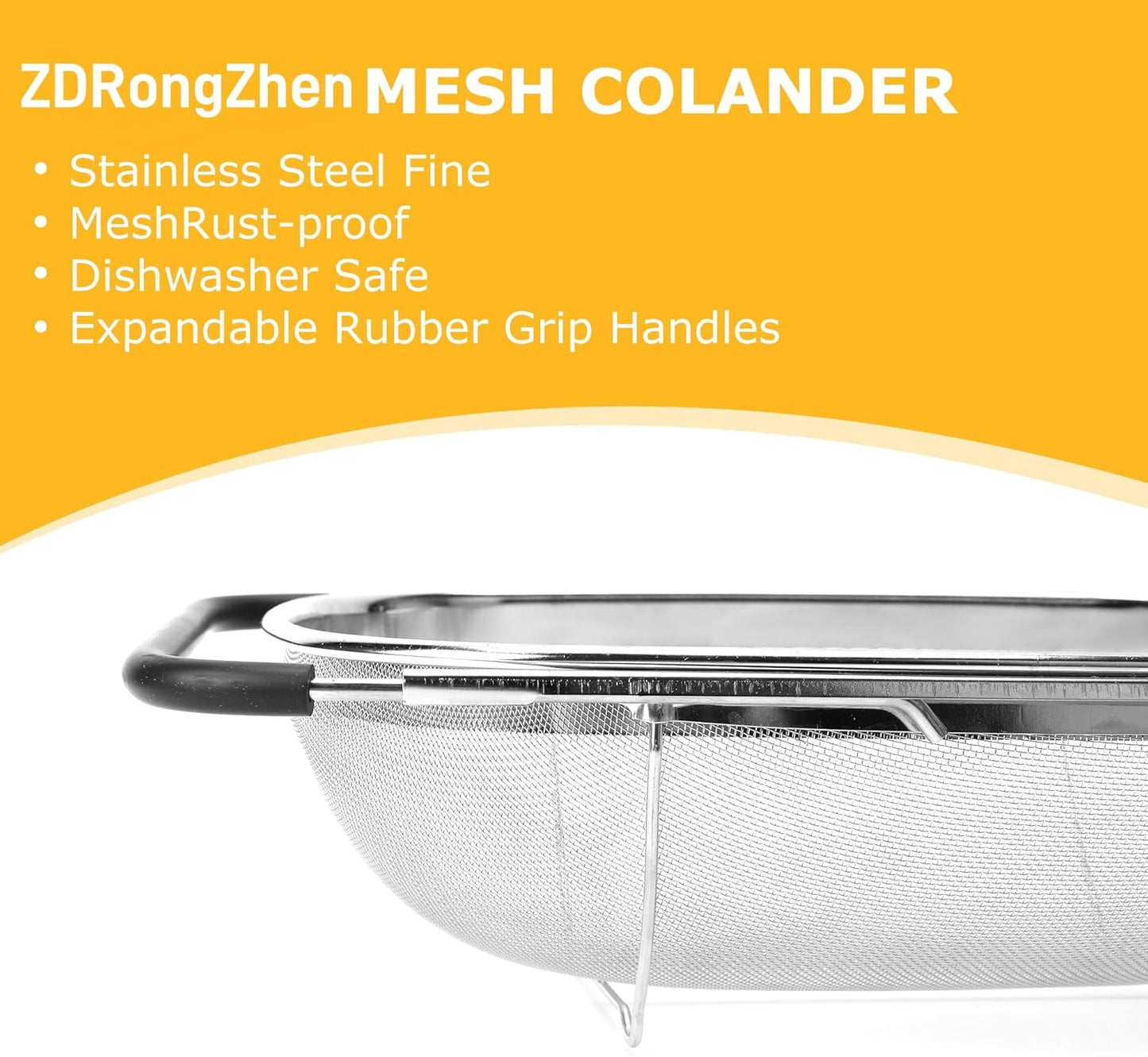ZDRongZhen Kitchen Accessories Over the Sink Colander Strainer Basket，Stainless Steel Colander with Expandable Rubber Grip Sink Drainer-Rinse Vegetables Fruits &Strain&Drain (Large-Fine mesh)