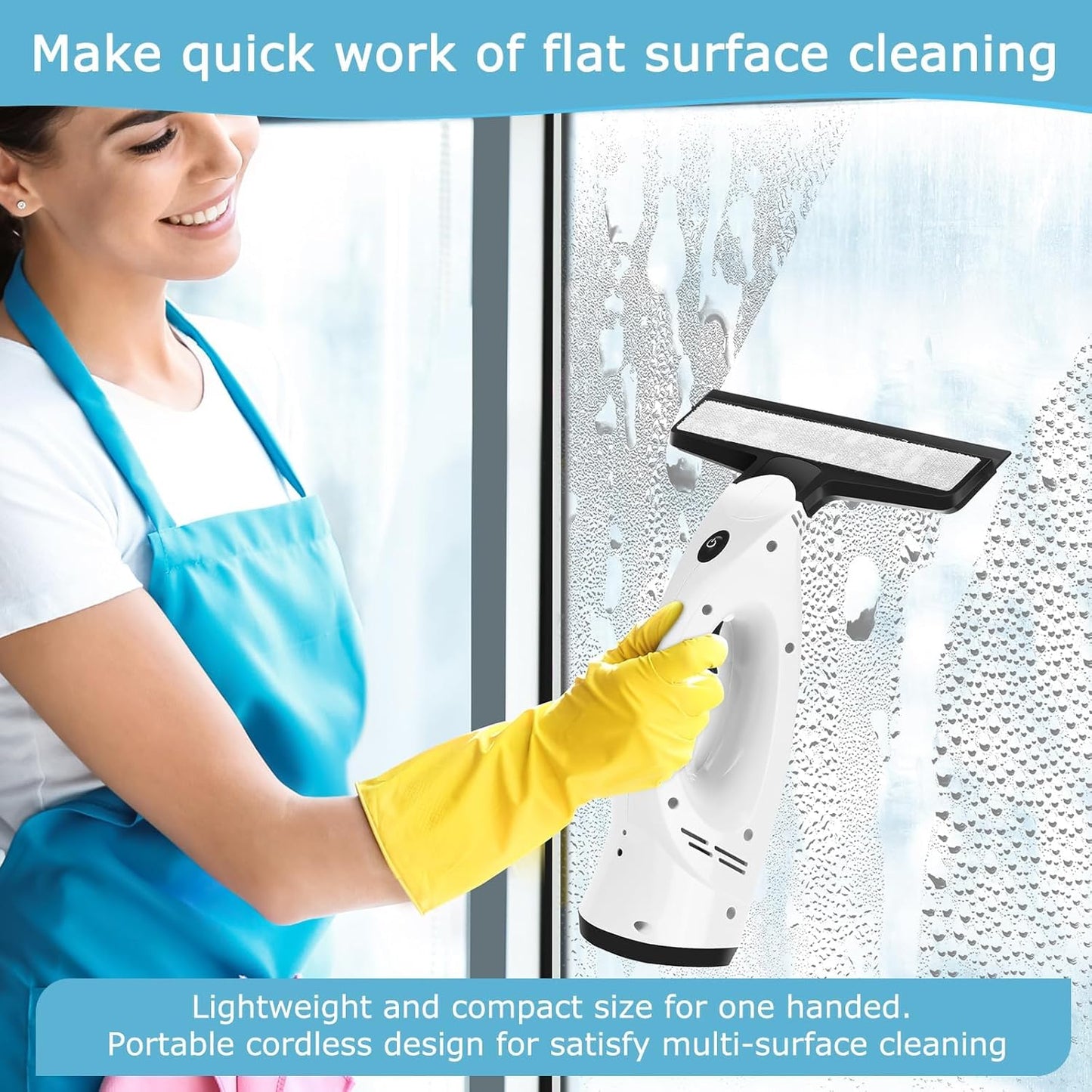 Window Vacuum, Window Vacuum Squeegee, 3 in 1 Cordless Window Vac with Spray/Wipe/Suck up Water,Electric Window Cleaning Tool for Shower Wall Mirror Glass/Car Windshield/Countertop- White