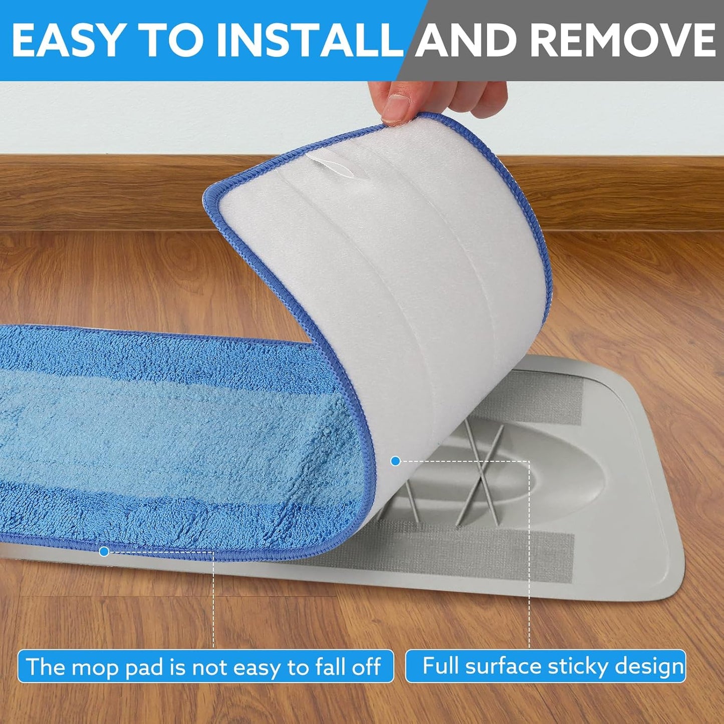 6 Pack Microfiber Cleaning Pads are Compatible with Bona Mop,18 Inch Replaceable Mop Pad Refill,Washable & Reusable Blue Microfiber Mop Pads for Hardwood and Hard-Surface Floors