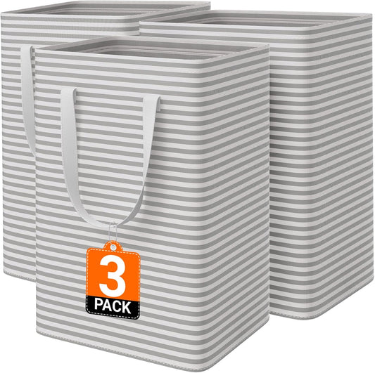 3 Pack Large Laundry Basket,Waterproof & Freestanding Laundry Hamper,Collapsible Clothes Hampers with Easy Carry Long & Reinforced Handles in Bathroom,College Dorm(75Lx3,Gray)