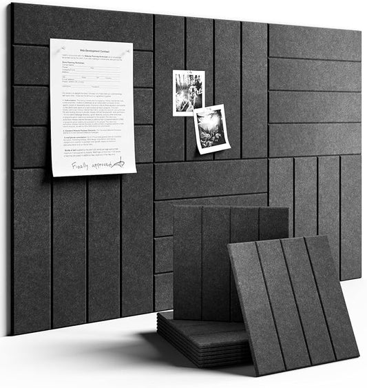 Felt Bulletin Board Tiles Large 36" x 24"Cork Board Alternative-6 Pack with 40 Adhesive Tabs, Thick Slat Wall Panels for Office Decor, Push Pin Board Wall Organizer Alternative-Charcoal Gray