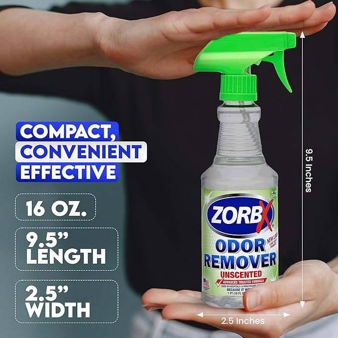 ZORBX Unscented Odor Eliminator for Strong Odor 16 oz - Pack of 2 - Used in Hospitals & Healthcare Facilities - Advanced Trusted Formula, Fast-Acting Odor Remover Spray for Dog, Cat, House & Carpet