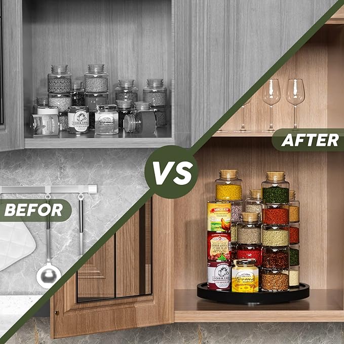 Turntable Vanity Tray 10 Inch for Perfume Candle, Bamboo Kitchen Sink Countertop Organizer Keep Glass, Sponge and Soap Bathroom Coffee Table Decorative Black (VFLZ)