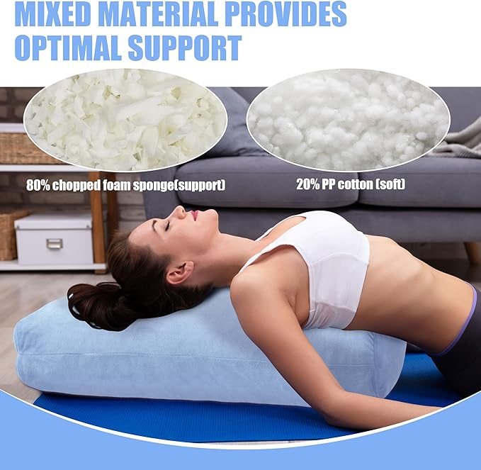 HOMBYS Shredded Foam Yoga Bolster Pillow for Restorative Yoga & Meditation, Versatile Rectangular Yoga Support Pillow Premium Meditation Cushion with Washable Velvet Cover& Carry Handle