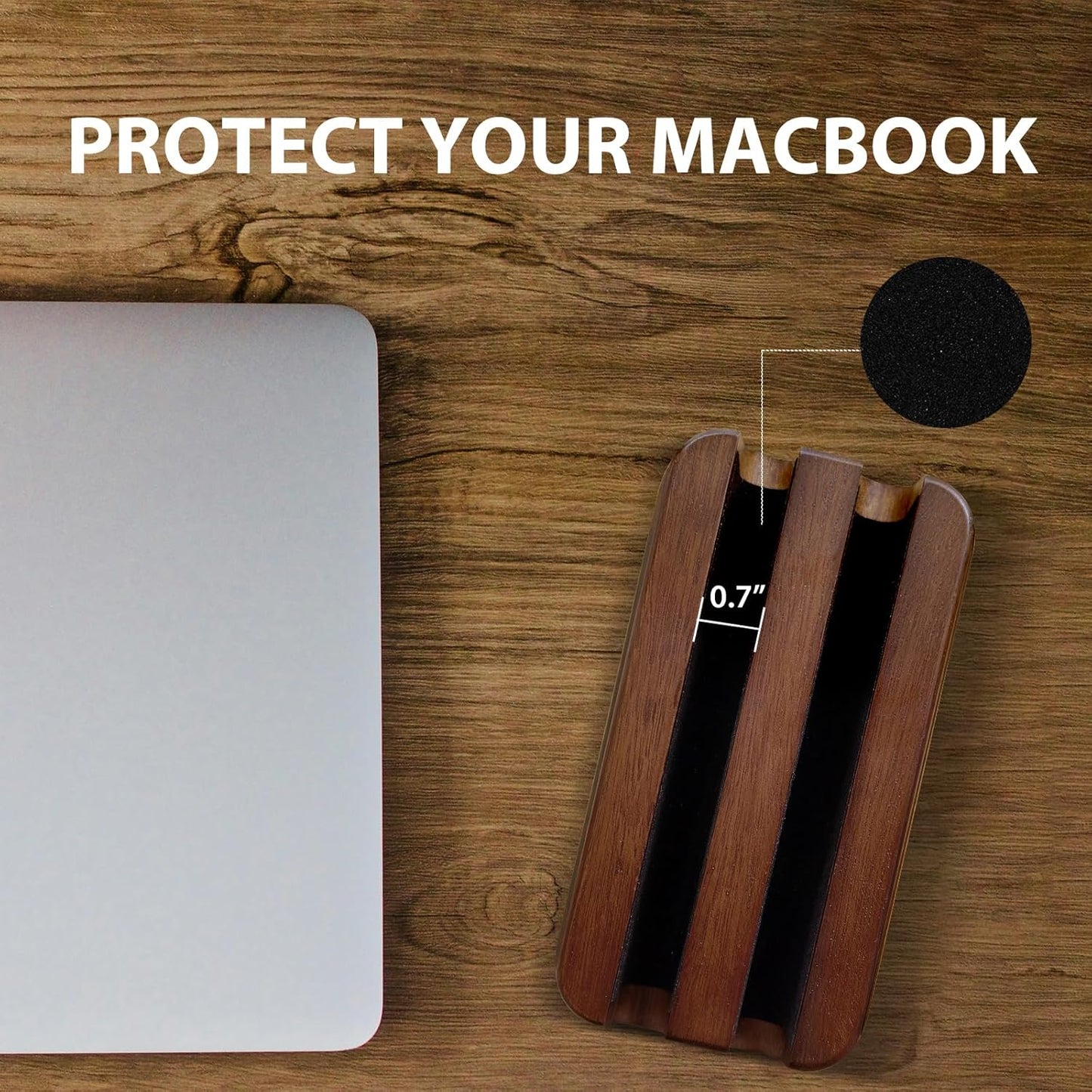 Vertical Laptop Stand, Dual Slot Wood Laptop Holder for Desk, 0.7" Width Fits All MacBook/Surface pro