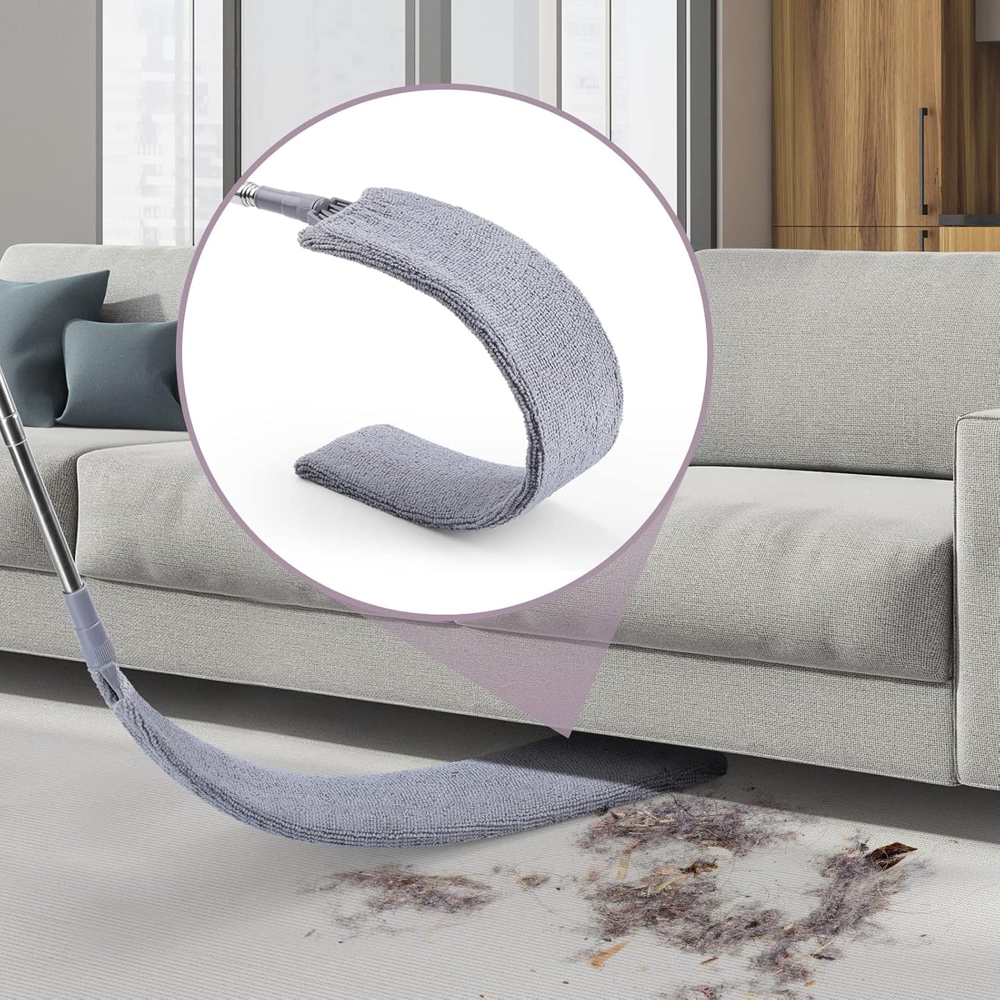 Retractable Gap Dust Cleaner with 3 Microfiber Dusting Cloths & 30-100 inch Extendable Long Handle, Retractable Duster Brush for Cleaning Under Appliances Sofa Couch Bed Refrigerator Furniture
