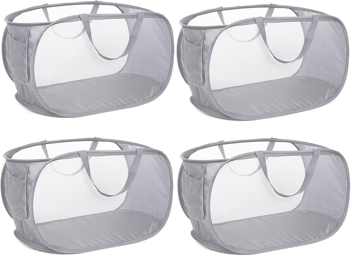 4 Pack Collapsible Laundry Baskets, Foldable Laundry Basket with Pocket, Durable Pop Up Hampers, Reinforced Handles Dirty Clothes Hamper for Laundry, Bedroom, Bathroom, Dorm, Travel or Camping Grey