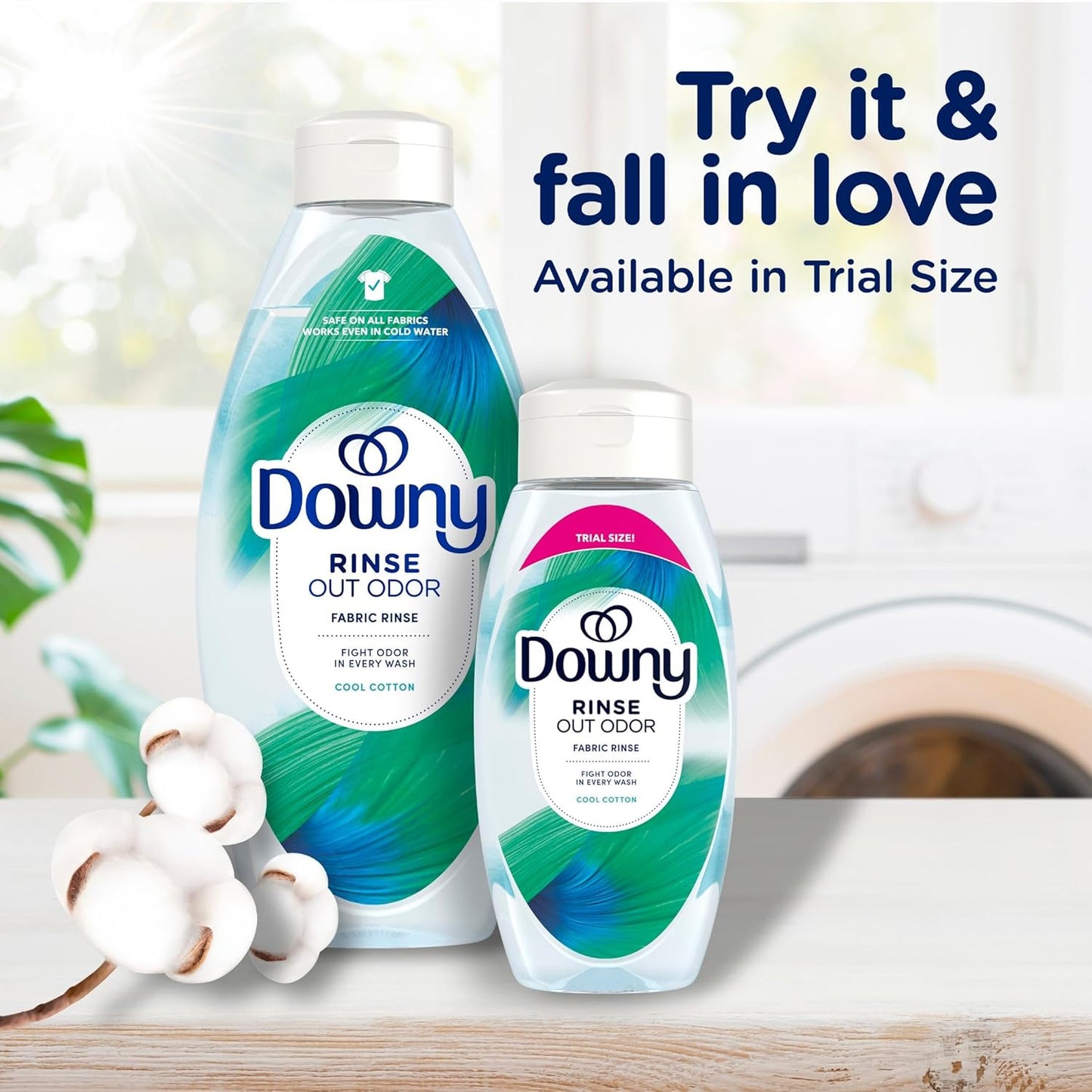 Downy Rinse Laundry Odor Remover, Cool Cotton Scent, 48 fl oz, Fabric Softener and Laundry Odor Removal Rinse, Fights Odors at the source, HE Compatible