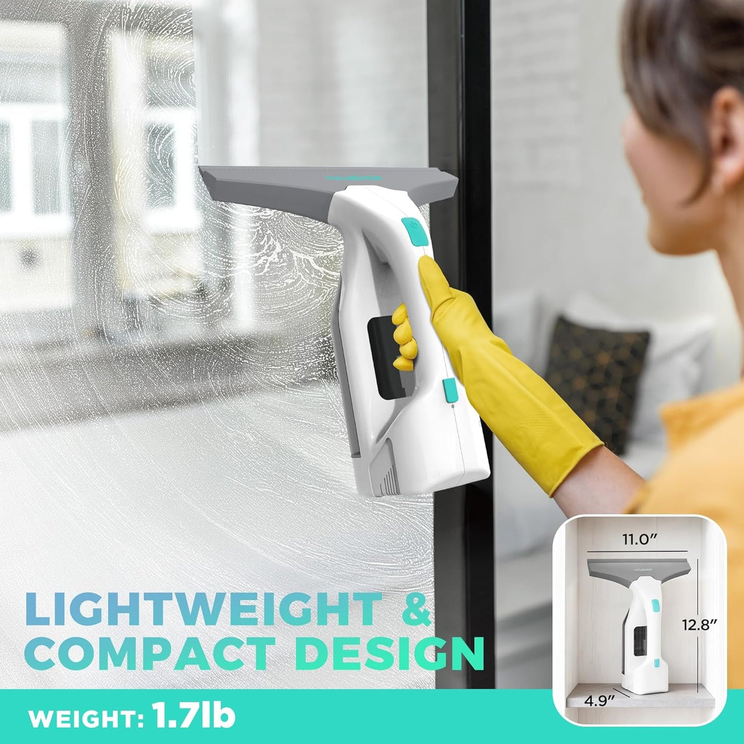 HAUSHOF Electric Window Vacuum Squeegee 11", Vacuum Squeegee Cordless Cleaner Tool Set, Window Vac with 300ml Spray Bottle & 100ml Water Tank for Mirror, Countertop, Showers