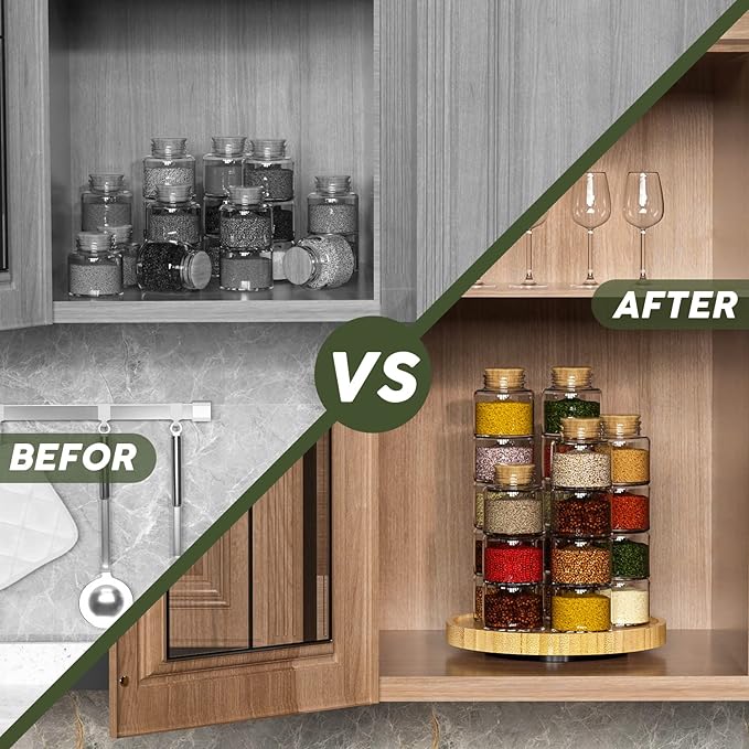 Lazy Susan Organizer, 9 Inch Non-Skid Bamboo Lazy Susan for Table Storage Napkin Holder Vase, Wood Turntable for Kitchen Countertop Organizer