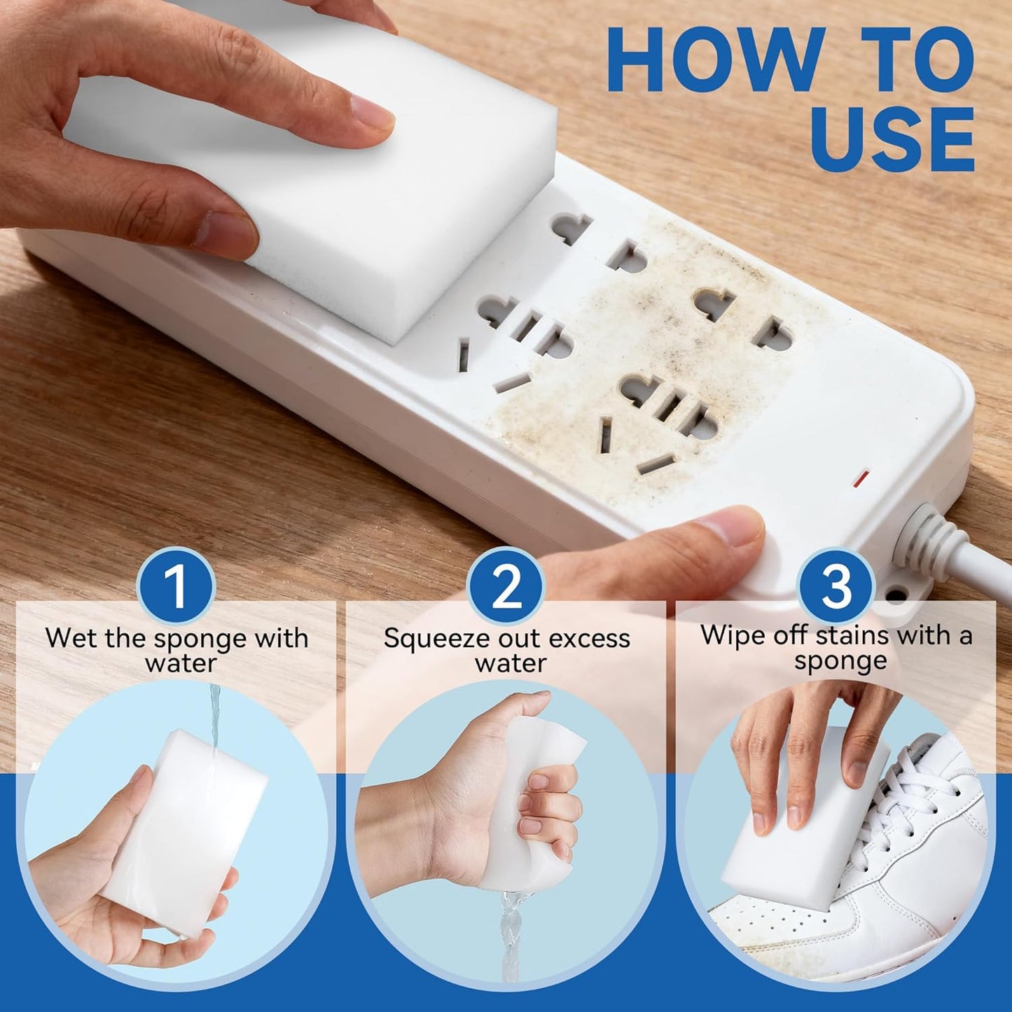 100 Pack Magic Sponge Eraser, Non-Scratch Melamine Sponges in Bulk, Multi Surface Power Scrubber Foam Cleaning Pads for Bathtub, Floor, Baseboard, Bathroom, Wall Cleaner - White Sponges