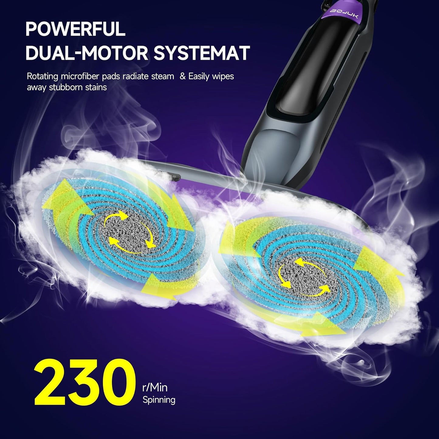 Scrubbing Steam Mop, Steam Mops for Floor Cleaning with Rotating Pads, 4 Cleaning Modes & LED Headlights, Swivel Steering,Safe for all Sealed Hard Floors F2