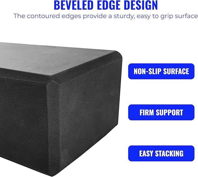 Hello Fit 4" Yoga Block, 12 Pack Bulk EVA Foam Yoga Blocks, Firm and Supportive Yoga Brick, Balance Foam for Stretching, Pilates, and Workout, 4" x 6" x 9"