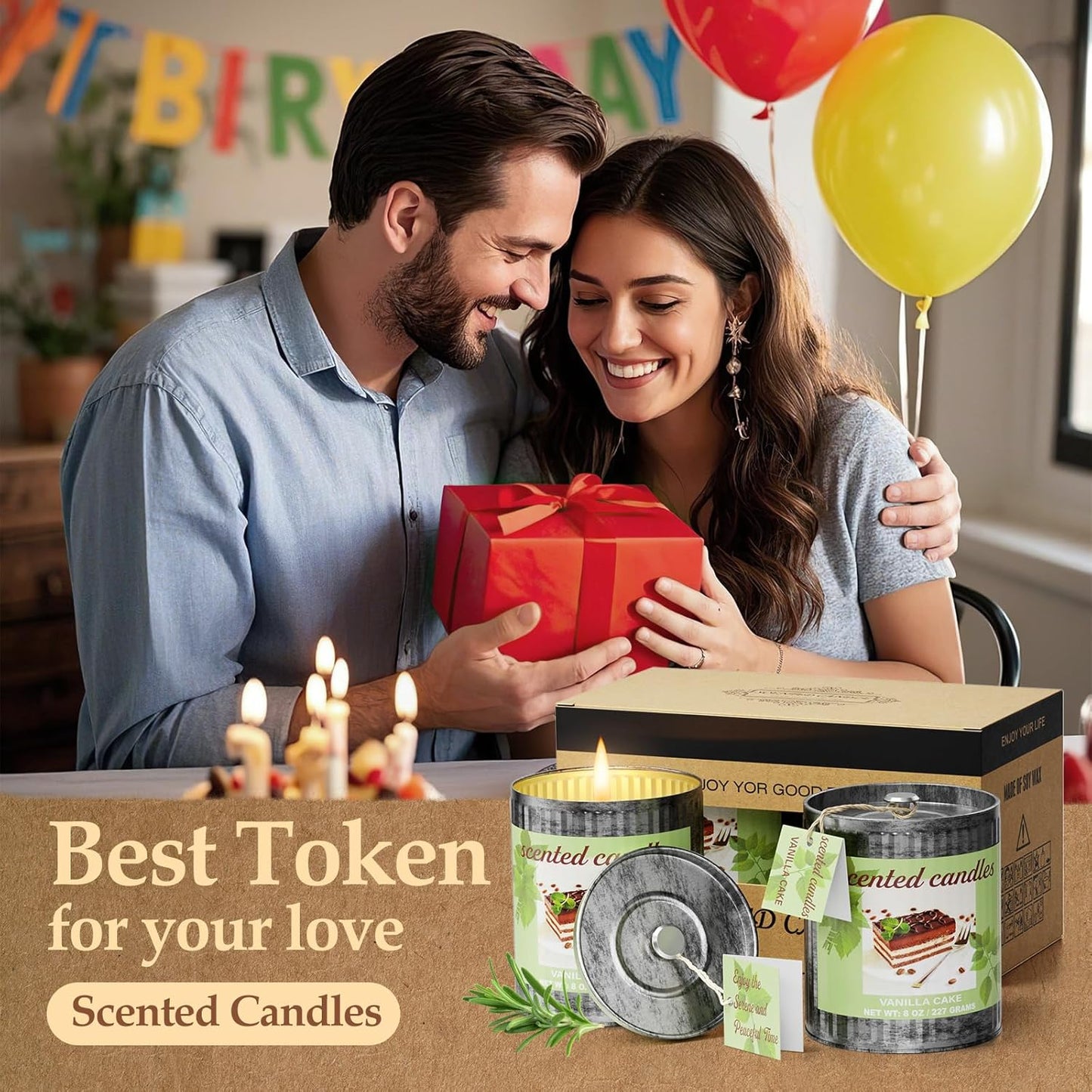 Vanilla Cake Soy Wax Scented Candles Set | 8% Essential Oil 2-Pack 454g 60H Burn Time | Smokeless Aromatherapy Jar Tin Candles for Relaxation, Sleep | Perfect Home Gift for Men/Women/Fathar's Day